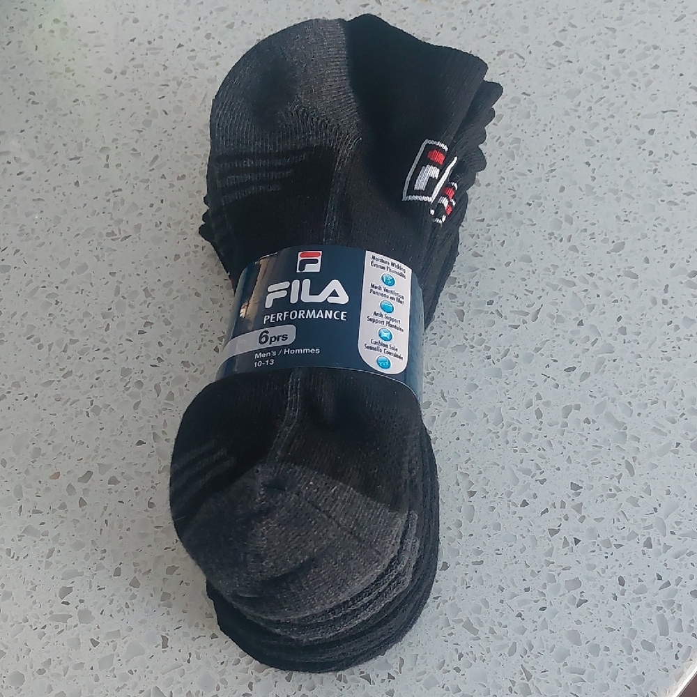 Fila Men's Black Performance Socks - 6 Pack, Size 10-13